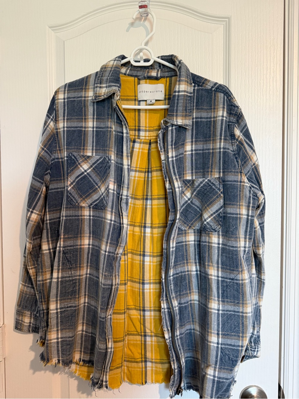 Paper crane Double-Sided Plaid Shacket with Yellow Lining